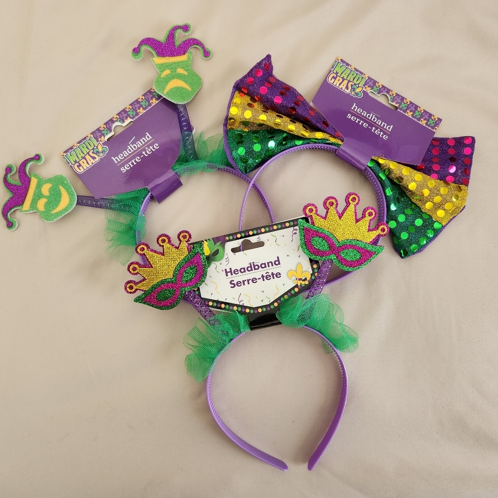 3 Glitter Headband Mardi Gras